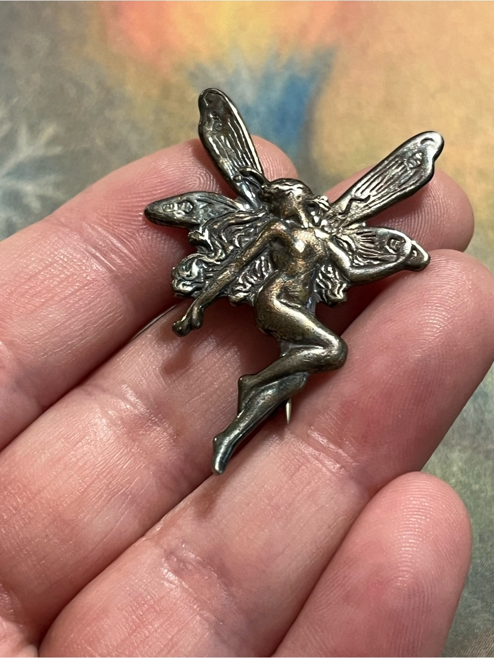 Vintage Sterling Silver 925 Art Nouveau Fairy Brooch Pin - Picture 4 of 7